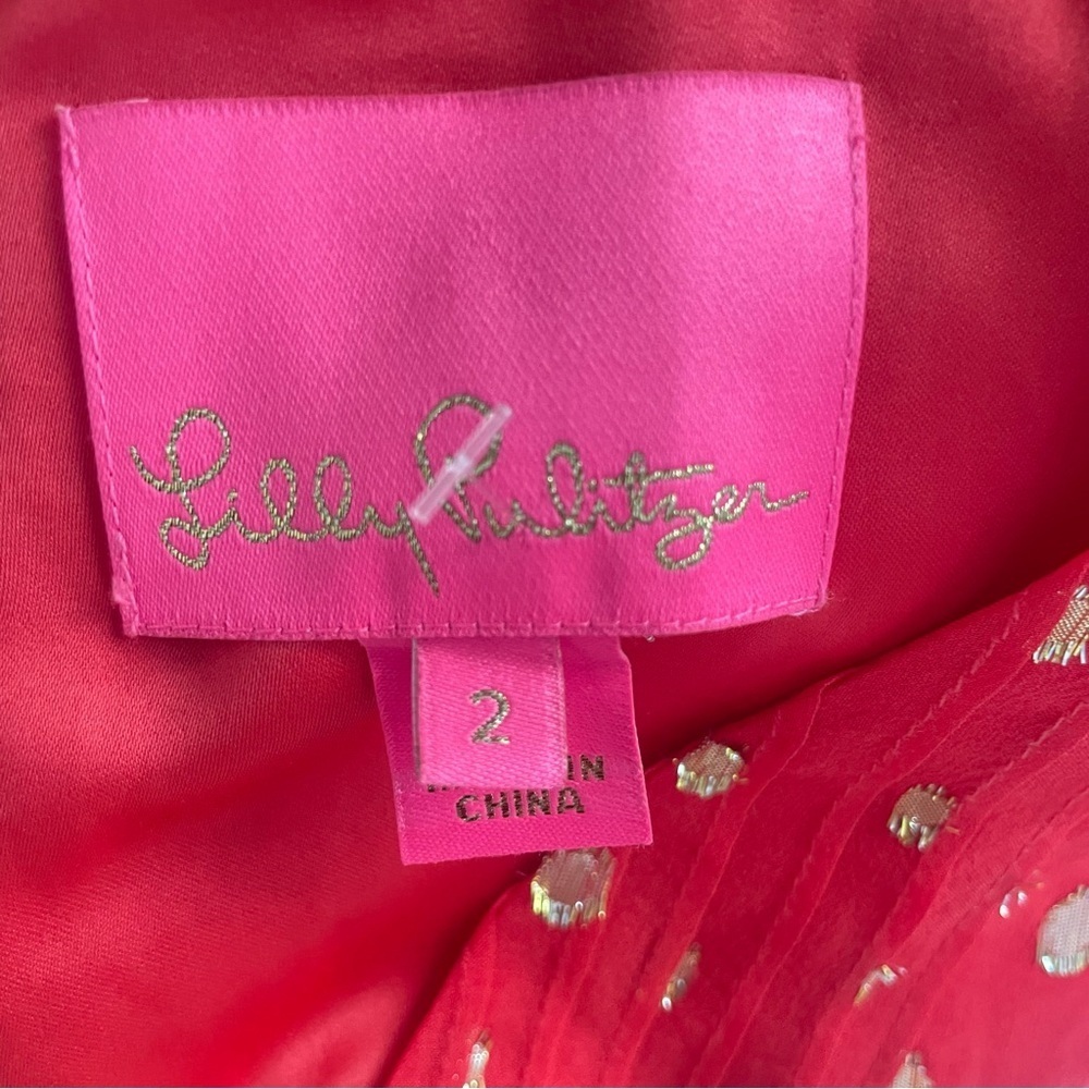 Lilly Pulitzer cleme silk red v-neck dress 26467 - Picture 5 of 8